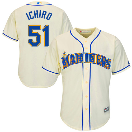 Mariners #51 Ichiro Suzuki Cream Cool Base Stitched Youth MLB Jersey - Click Image to Close